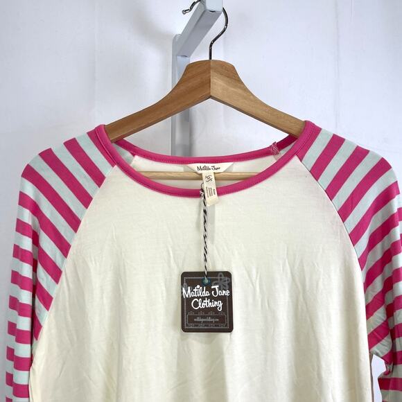 NWT MATILDA JANE M Anytime PJ Top 30685P Raglan Long Sleeve Stripe White Pink - Picture 5 of 12